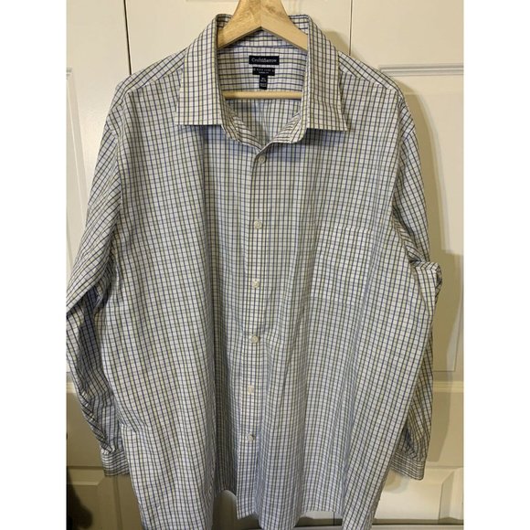 Croft‎ & Barrow Men’s Sz 18 1/2 33/35 Button Shirt Long Sleeve Plaid Blue Yellow - Picture 6 of 9